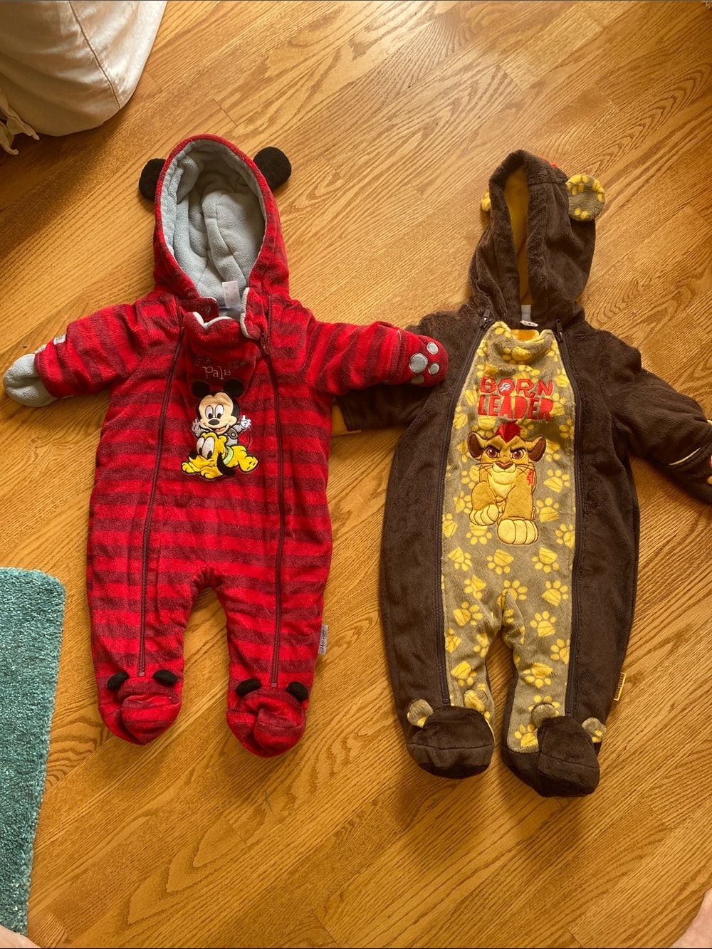 Disney Pram Suits / Snowsuits / 0-3 months / 3-6 months / Mickey / Lion King